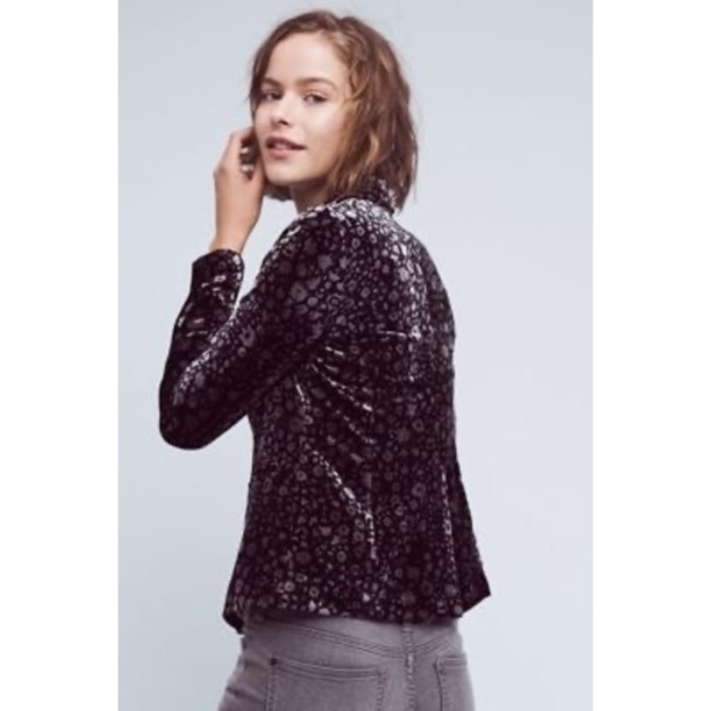 Anthropologie Elevenses Blazer Dress Jacket Lumi Velvet Velour Black Floral sz 4 - Picture 5 of 13